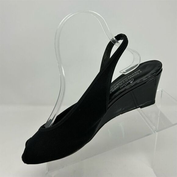 Donald J Pliner Women's Black Wedge Slingback Sandals Size 8.5 Peep Toe Dressy - Picture 3 of 12